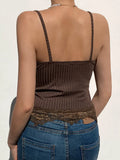 Basic Bodycon Women Camis Grunge Punk Black Casual Lace Trim Crop Tops Ribbed Backless Alt Clothes
