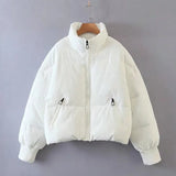 Stand-up Collar Zipper Pocket Padded Jacket-Outfit