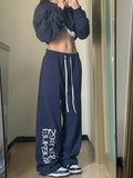 Navy Blue Printed Baggy SweatpantsOutfit