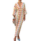 Women's Temperament Elegant Print Elegant V Collar Lantern Half-Sleeved A-Shaped Dress