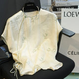Chinese Style High-End Short-Sleeved Bat Sleeve Shirt Women's 2024 Summer New Disc Button Round Neck
