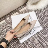 Leather French Temperament Sharp Single Shoes Women Shallow Rivet Paint Skin Evening Wind Temperature Soft Bottom Flat