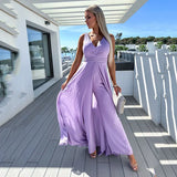 Summer And Autumn New Deep V Jumpsuit INS Sexy Waist Wide Leg Sleeveless