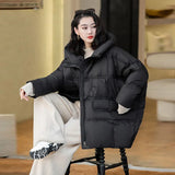 Retro Plate Buckle Large Size Down Jacket Female 2024 Winter Art Hoodie Loose Add Thick White Duck Down Fat MM Coat Tide-Outfit