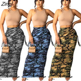 Sexy Camouflage Print Bodycon Maxi Skirts Autumn New Club Party Vintage Streetwear High Waist Long Skirt