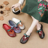 Zingj Summer New Flat-Soled Low-Heeled Women's Shoes National Style Leather Flower Slippers Hollowed-Out Breathable Comfortable Hole