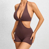 Zingj Fake Two-Piece Yoga Clothes Dance Sports Elastic Hollow Out Tight Fitness One-Piece Yoga Pants-Outfit
