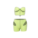 Women Sexy Patchwork Tube Tops Short Pants Party Club Two Piece Sets Suit Outfit 2022 Summer Clothes Wholesale