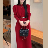 Zingj Year Red Knit Soft Waxy Sweater Dress Children Autumn And Winter 2024 New Coat With A Long