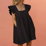 Oversized Patchwork Dress Women's Elegant O-Neck Ruffle Sleeve Midi Dresses Summer Female A Line Ruffled Sundress