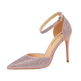 Zingj Korean Version Of Sweet High Heels With High Heel Shallow Pointed Hollow Out A Word With Shiny Rhinestone