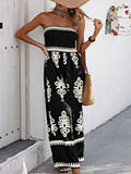 Contrasting Colors Printed Strapless Women Jumpersuit Elegant Off Shoulder Backless Wide Leg Jumersuits Lady