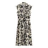 Spring Style Printed Midi Sleeveless Shirt Dress