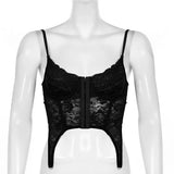 SUCHCUTE Gothic Bandage Women Tank Tops Vintage Lace Patchwork Female Crop Top Streetwear Backless Party Outfits 2022