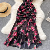 Zingj Dress New Light Luxury Famous Lady Chiffon Print Dress Temperament Flounce Fishtail Dress