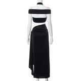 High Split Bandage Hollow Out Long Beach Dress 2022 Summer Women Halter Neck Solid Black 2 Piece Set Party Dresses