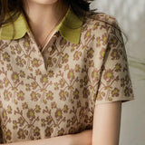 Spring and Summer Women New Elegant Lapel Collar Short Sleeve Above Knee Midi Floral