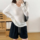 V-Neck Long-Sleeved Bottomed Shirt A Soft Waxy Loose Casual Blouse Is Worn In The New Autumn