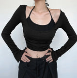 Split Horn Sleeve Pull-Rope Blouse Two-Piece Set Of New Spicy Girls In Spring And Summer 2024 Slim And Slim