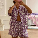 Women Lounge Wear Summer Plaid Tracksuit Shorts Set Short Sleeve Shirt Tops And Mini Shorts Suit Green Two Piece