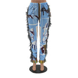 Zingj Patchwork Striped Print Jogger Pant Women Rave Festival Clothing 2023 Summer Casual High Waist Bodycon Active Sweat Pants 211-0-Outfit