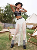 Nightclub Sexy Perspective Pleated Lace Hip Skirt Net Gauze High Waist Half