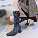 2025 Denim Cloth Mid-Clinic Martin Boots Women's Tip-Tippered Retro Knight