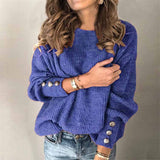 Street Hipster Long-sleeved Round Neck Button Sweater Top
