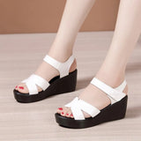 Heel Sandals Women's Summer New Waterproof Table Thick Soles Mom Sandals Large Size 4143 Muffin Bottom Fish Mouth