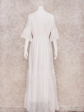 White Dress Women Lace High Waist Belted Maxi Dress Ladies Boho women long Beach Dress Loose Robe