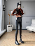 Women Autumn New Fleece Matte PU Leather Pants Leggings Elastic Slim Skinny Leggings Windproof Winter Warm Sexy