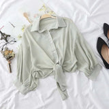 Woman Blouses Sparkles Shinning Chiffon Shirts Button Up Women's Blouse shirts Tied Up Waist Transperant