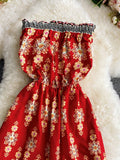 Bohemian Women Printed Jumpsuits Female Sexy Slash Neck Off Shoulder High Waist Wide Leg Loose Romper Vacation Beach