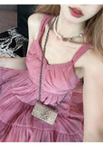 Style Holiday Midi Dresses for Women 2023 Summer Korean Fashion Sleeveless Pleated Camisole Elegant Party Female