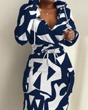 E-Commerce Independent Station Women's Printed Waist Pocket Dress