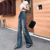 Women Streetwear Vintage Casual Blue Cargo Skinny Jeans High Waisted Straight Pants Denim Trousers Fairy Grunge Alt