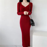 Zingj V-Collar Long-Sleeved Knitted Dress Skirt Autumn And Winter 2024 New Sweater