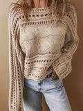 Women's 2025 Crochet Burqa Hollow Women's Long-Sleeved Round-Neck Short Top Beach