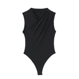 New Solid Color Pleated Neckline Sleeveless Jumpsuit