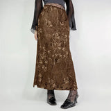 Zingj Chinese Style Retro Flower Print Open Fork Fishtail Skirt Female Temperament Cold Feeling High Waist Versatile Show Thin