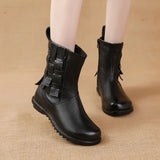 Zingj And Winter New Cowhide Flat-Soled Martin Boots Leisure Simple Leather Boots Comfortable Warm Women's Cotton-Padded