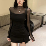 And Spicy Cat Y2k Word Collar Long-Sleeved T-Shirt Girl Spring And Autumn Shoulder Lace Splicing Bottom Shirt