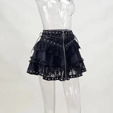 Zipper Lace Splicing Tie Short Skirt Dark Summer Street Fashion Leisure Pleated