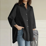 Long Sleeve White Blouse Fashion Spring Buttons Loose Clothes Office Women Tops Casual Cotton Irregular Long Shirt