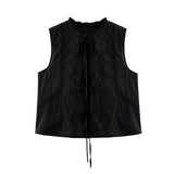 Spring New Bow Trim With Sleeveless Embroidered Top
