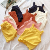 Comfortable Sleeveless Tops+Pant Kids Clothes Solid Colors Boy Clothing Set Toddler Boy Girls Vest Child Pajama
