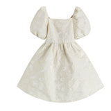French Puff Sleeve Square Collar Puffy Evening Dress Bow Summer Backless Elegant High Waist Mini Prom Dress Retro