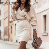 Women Solid Elegant Lace Patchwork Backless Batwing Sleeves Ruched Bodycon Knitting