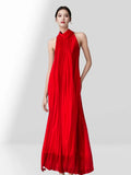 Dress Women's Spring / Summer 2024 New Heavy Industry Pleated Chiffon Neck Beach Skirt Medium Length