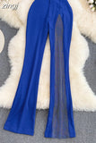 Women Diamond Patchwork Pants Vintage High Waist Wide Leg Trouser Elegant Pink/Blue/Red Casual Pant New Fashion